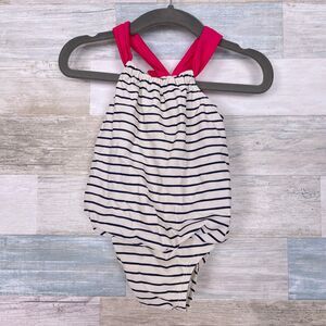 Baby GAP Striped One Piece Swimsuit Blue Ivory Pink Baby Girls 0-6M 0-6 Month